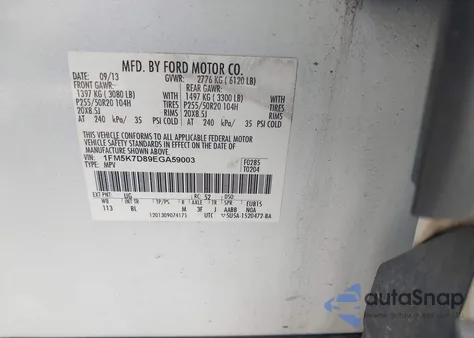 2014 Ford Explorer Xlt из США, поврежденный, VIN 1FM5K7D89EGA59003